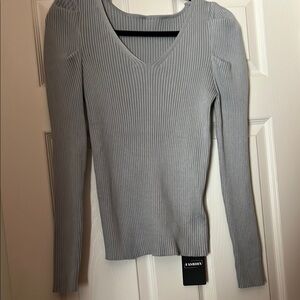 Gray Ribbed Long Sleeve Top